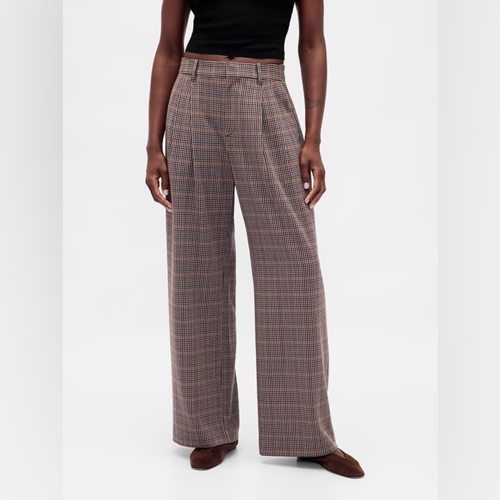 GAP plaid 365 High Rise Pleated Trousers - 10 TALL 🩷